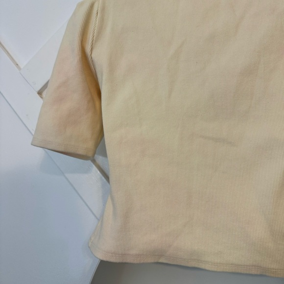 Derek Lam Puff Sleeve Square Neck Rib Knit Crop Top Yellow Cream Sz XS - Picture 6 of 9